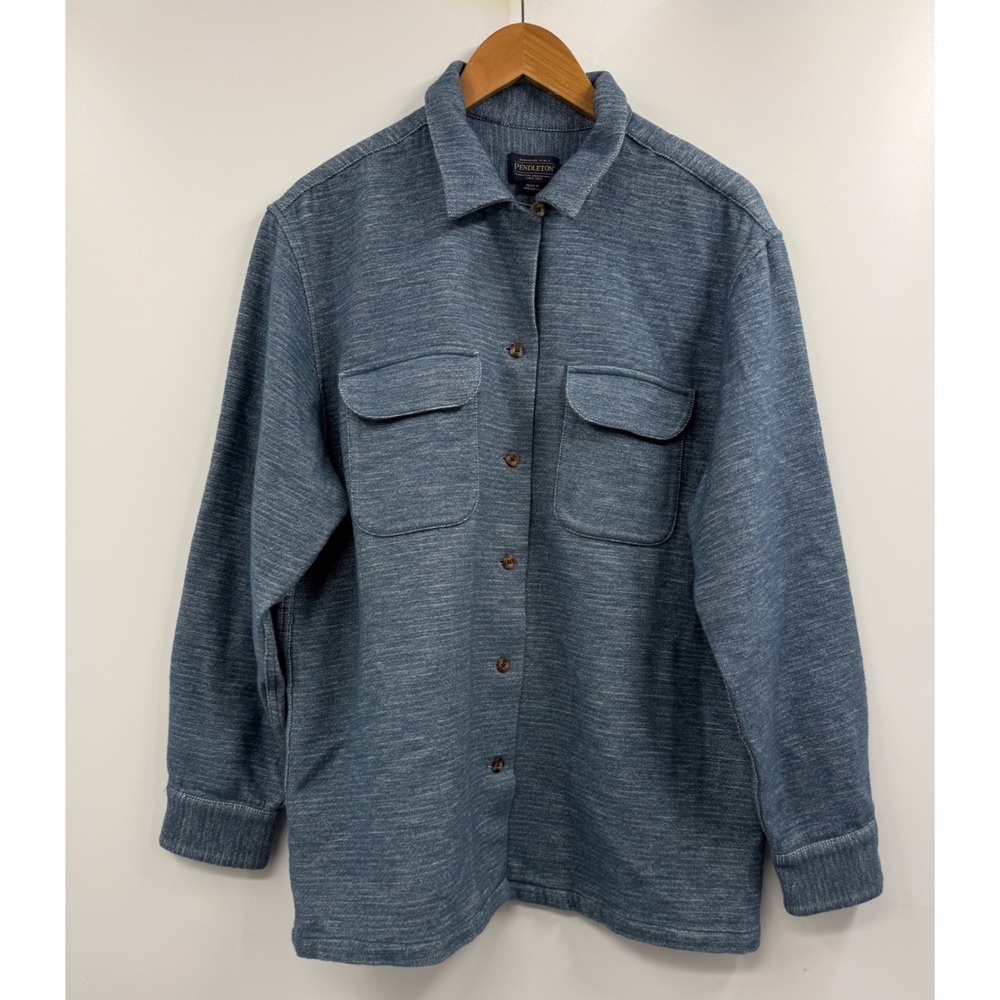 Pendleton Blue Heathered Knit Button Front Shirt … - image 1
